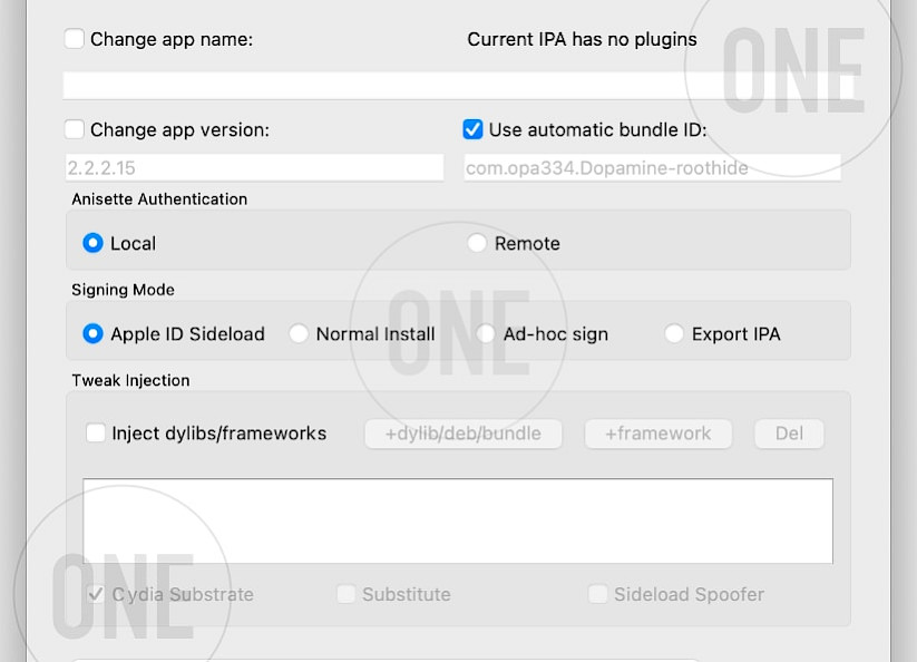 Paramètres avancés de Sideloadly pour le chargement latéral IPA.
