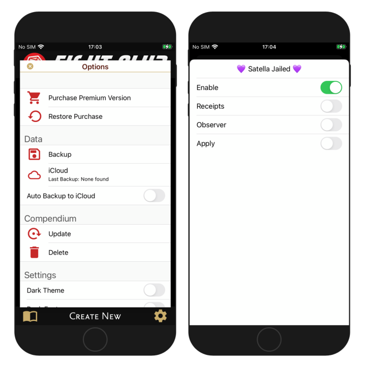 To iPhone-skærme, der viser Satella-justeringen indsprøjtet i en iOS-app.